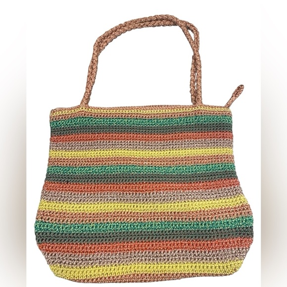 The Sak Belle Crochet Tote Striped Multicolor Boho Hippie Hobo Striped Knit Bag - Picture 10 of 13